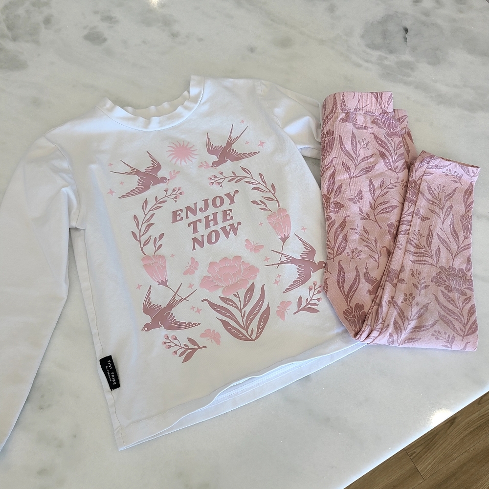 Tiny Tribe 'Enjoy The Now' Matching Set Floral Bird Design